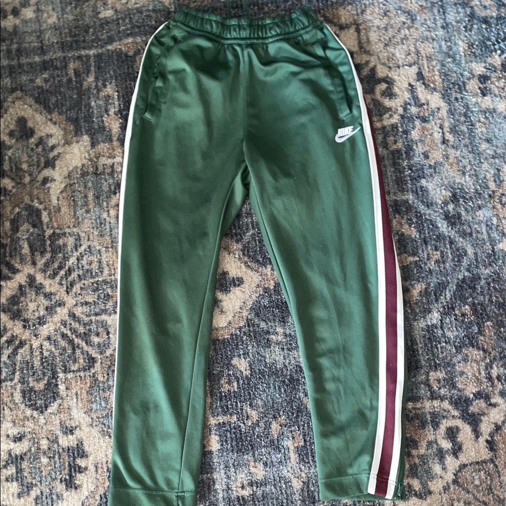 Nike Kids Green Joggers with White and Maroon Stripes